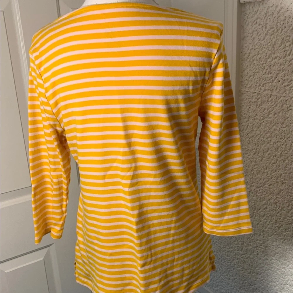 Isaac Mizrahi Essential Yarn Dye Stripe 3/4 Sleeve Top Size Medium Yellow Pink - Picture 5 of 7